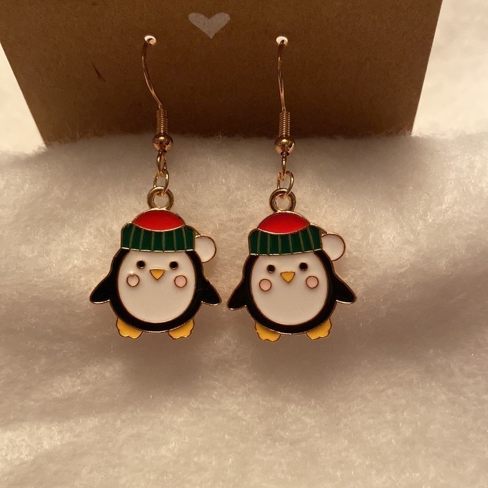 Christmas Penguin  Dangle Earrings